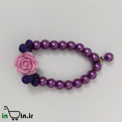 دستبند مرواریدی زنانه مدل گل و پروانه کد 12 بنفش
