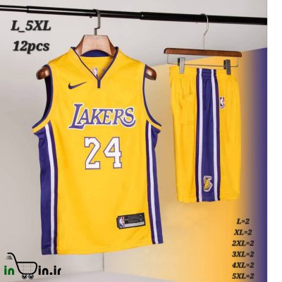 لباس بسکتبال لیکرز زرد 2025 به همراه شورت کد 42195
