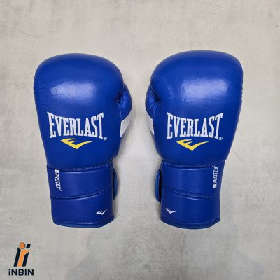 دستکش بوکس چرم اورلست (Everlast) آتل‌دار آبی مدل میناری