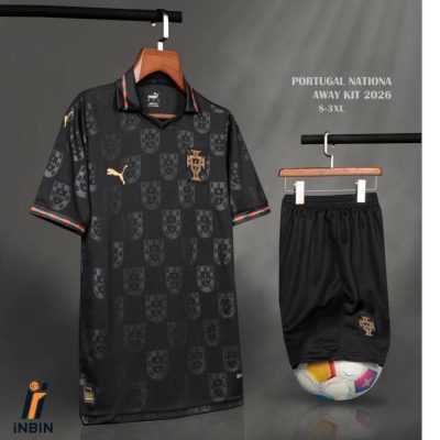 کیت دوم تیم ملی پرتغال 2026 مشکی جدید ورژن هواداری