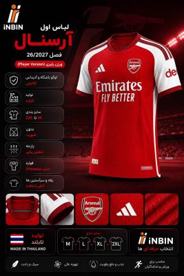 لباس اول آرسنال 2027 قرمز | کیت پلیری کد 68257 + فیلم محصول 20 اینفوگرافی لباس اول آرسنال 2027 قرمز